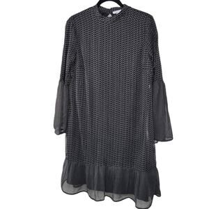 Downeast Flare Hem Shift Black Pattern Flare Hem Mock Neck Dress Women Sz Small